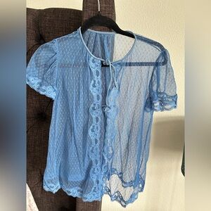 Elegant Blue Lace Women Top